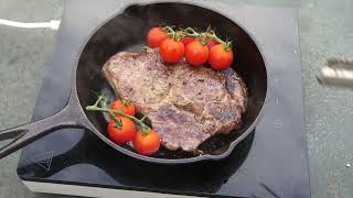 Ribeye Steak panfried in an cast iron pan with IKEA Tillreda induction hob 30 July 2022 [upl. by Ylam]