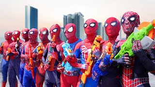 What If 10 SPIDERMAN in 1 HOUSE   Hey All SuperHero  Go To Battle Nerf Gun Game [upl. by London705]