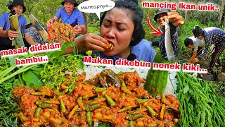 MASAK AYAM DALAM BAMBU DIKEBUN NENEK KIKI DAN MANCING BERSAMA HAIKAL DIBEBATUAN SUNGAI [upl. by Miran]