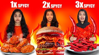 1X SPICY Vs 2X SPICY Vs 3X SPICY FOOD EATING CHALLENGE 🔥  എട്ടിന്റെ പണി 🥵  PULLOTHI [upl. by Lobiv]