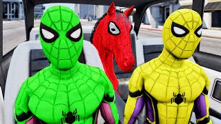 PRO 5 SPIDERMAN TEAM Surprise Horse With Dancing In Car Ride Chase  Dance Party Spiderman Game [upl. by Nosraep]