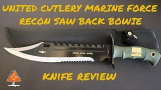 United Cutlery Marine Force Recon Saw Back Bowie Knife Review [upl. by Burhans]