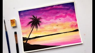 Watercolor Painting for Beginners  Easy Watercolor Sunset Painting Step by Step [upl. by Yerffoej840]