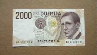 2000 Italian Lire Banknote Two Thousand Italian Lire  1990 Obverse and Reverse [upl. by Carmel]