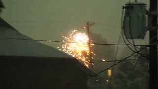 Power Lines Explode during Violent Storm Transformer Explosion [upl. by Nessi765]