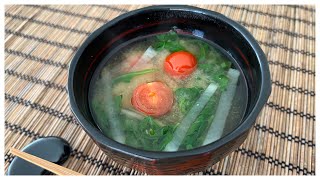 Miso Soup with Daikon Cherry Tomato and Arugula misomonday [upl. by Sgninnej]