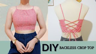 DIY BACKLESS CROP TOP✨ How To Refashion Old Clothes  Easy and Fun Sewing Tutorial ㅣ DIY by Ruffa [upl. by Lizbeth]