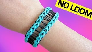 Railroad Rainbow Loom Bracelet without Loom using 2 Forks [upl. by Meehaf]