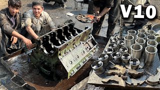 Engine Restoration Mercedes Truck V10  How to Rebuild Engine with Basic Tools [upl. by Novoj]