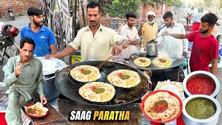 70 RS FOR THE BEST ALOO SAAG PARATHA IN PAKISTAN STREET FOOD HEAVEN  SAAG PARATHA STREET BREAKFAST [upl. by Aillicec]