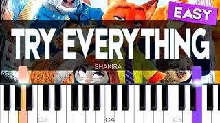 Try Everything  Shakira Easy Piano Tutorial  SHEET MUSIC  MIDI 🔥 [upl. by Eylhsa]