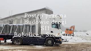 Pierwszy śnieg na budowie drogi S11 Bobolice – Szczecinek Film II listopad 2024 [upl. by Odnesor]