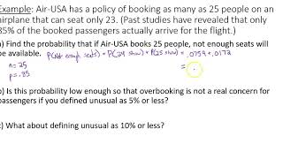 Binomial Probabilities Airline Example [upl. by Ahsieit]