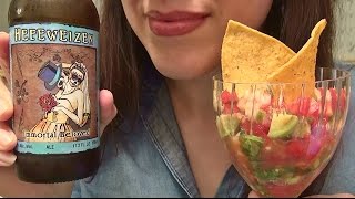 SassEsnacks ASMR  Eating Sounds  Seafood Salsa Recipe  Day of the Dead Ale  Beer  Mukbang [upl. by Flip894]