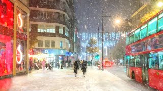 The Joy of Snow in London ☃️ Snowing in West End Christmas Night Walk  4K HDR 60FPS [upl. by Rasla]