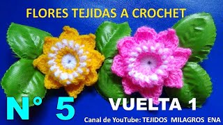 Vuelta 1 con el color blanco del tutorial Como tejer la Flor N° 5 a crochet para aplicar en tapetes [upl. by Leirud]