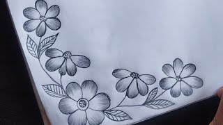 How to draw flower border design  Project design by pencilA4 sheetfront page designflower design [upl. by Arocal572]