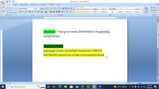 PostgreSQL psycopg2errorsActiveSqlTransaction CREATE DATABASE cannot run inside a transaction [upl. by Aroved]