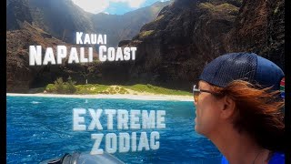 Napali Coast Extreme Zodiac Boat Tour  Under Waterfalls Spinner Dolphins Kauai with Capt Andys [upl. by Ylrebmek898]