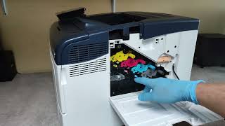 HOW TO REPLACE THE TONER CARTRIDGES DRUM UNITS AND WASTE TONER BOX ON XEROX VERSALINK C400 [upl. by Obla]