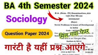 BA 4th semester sociology question paper 2024  BA 4th semester sociology model paper 2024 [upl. by Odlanyer]