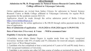 PhD Admission 2024  Vidyasagar University Affiliated College  Belda College [upl. by Kennett]