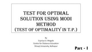 Transportation Problem  Test Of Optimality PartI [upl. by Nihcas833]