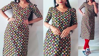 Cotton Kurti Cutting and Stitching easily  Puff sleeve cotton kurti cutting amp stitching kannada [upl. by Jonina]