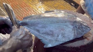 Big Black Pomfret Fish Cutting amp Chopping In Fish Market  Fish Cutting Skills [upl. by Sorcim]