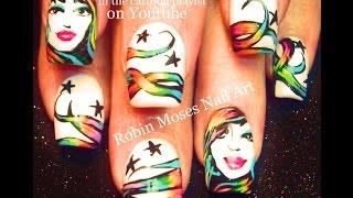 Rainbow Hair Nails  Pretty Girls with stars nail art Design Tutorial [upl. by Nanny923]