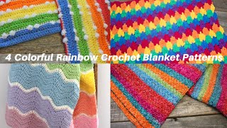 4 Colorful Rainbow Crochet Blanket Patterns [upl. by Hamford]