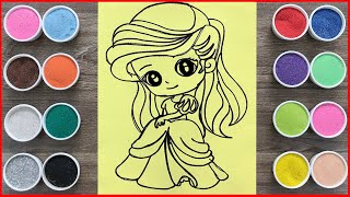 Sand painting my lovely princess how to painting with color sand satisfying Chim Xinh channel [upl. by Anailli253]