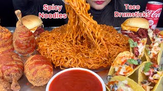 ASMR EATING SPICY NOODLESCHICKEN DRUMSTICKTACOCHICKEN BURGER FOODD VIDEOS [upl. by Anniken801]