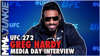 Greg Hardy reveals hes 295 pounds says nobody is gonna stand with me  UFC272 media day [upl. by Fagaly]