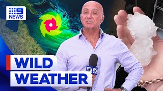 Hail rains down on Queensland with severe tropical cyclone forming off the coast  9 News Australia [upl. by Annahsirhc176]