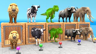 5 Giant Duck Cartoon Fountain Crossing With Cow Elephant Buffalo Lion TRex 3d Animal Game Video [upl. by Penny504]