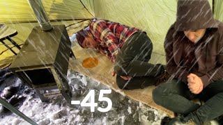 EXTREME Winter SNOW STORM 45C WINTER CAMPING WINTER STORM hits HOT tent FREEZING wind [upl. by Adeys978]