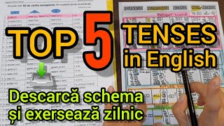 Lecţia  295 – Top 5 timpuri din engleză ‼️ descarcă schema 📥 şi exersează zilnic 🗣💬 [upl. by Harad]