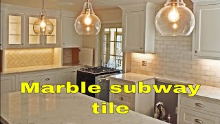 Marble subway tile Kitchen backsplash Quick view With Diagonal Herringbone [upl. by Cressler]