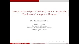 Monotone Convergence Theorem and Fatous Lemma [upl. by Eiuol]