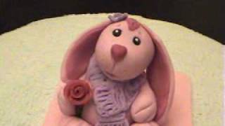 My first Fondant  Gumpaste cake topper A pink Bunny [upl. by Eskil728]