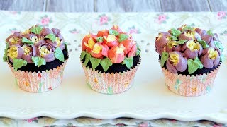 How to Make Chocolate Cupcake with Swiss Meringue Buttercream Flowers  Using Russian Piping Tips [upl. by Anirbac]