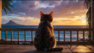 Beach Ambience  Ocean Waves SoundsPurring Cat  Ocean Sounds Relaxing Music For Stress Relief [upl. by Jarid]