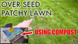 How to OVER SEED a Patchy Lawn and Top Dress Using COMPOST  UK Lawn  Garden Renovation [upl. by Lesak]