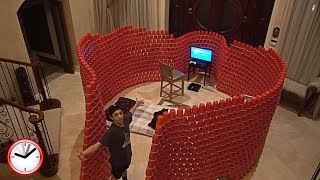 BUILDING A GIANT 10000 RED CUP FORT 24 HOUR OVERNIGHT CHALLENGE  FaZe Rug [upl. by Ermentrude661]