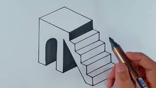 How To Draw 3d Stairs Step By Step  Easy 3D Staircase Drawing [upl. by Petronille439]