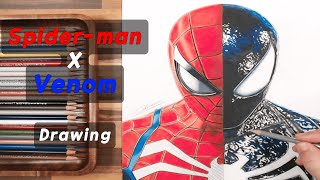 Drawing Spiderman X Venom 스파이더맨 X 베놈 그림 그리기 [upl. by Gombach]