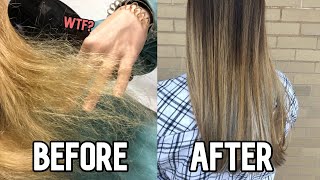 HOW I SAVED MY EXTREMELY DAMAGED HAIR  Tips for Fixing Broken Hair [upl. by Akinek]