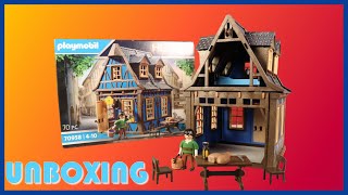 PLAYMOBIL MAISON BLEUE A COLOMBAGES 70958 DE 2023 UNBOXING 🏠🥐🥖🔨🔪⛏ ❕ [upl. by Calise]