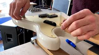 Fitting the bridge cover mute and a pure tone jack socket to a American Fender Original 50’s P Bass [upl. by Tillo895]